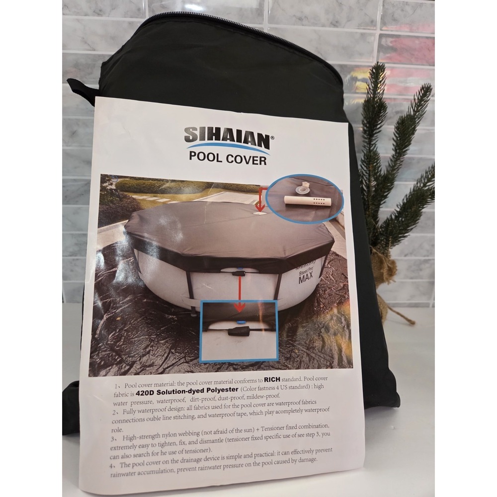 New 12 Ft Round Pool Cover w/ Auto Drain – UV, Water, Debris Resistant